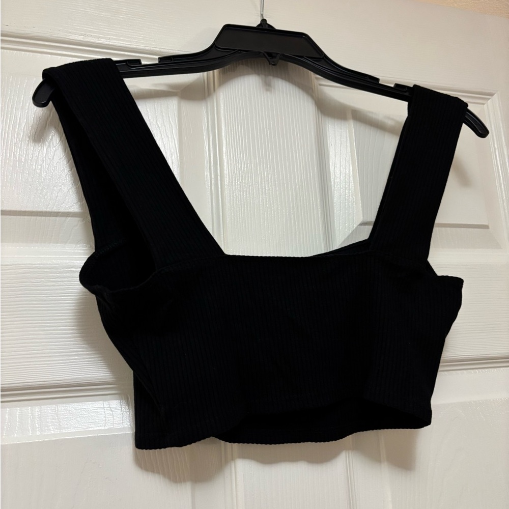 REFORMATION Black Ribbed Square Neck Cropped Top - Picture 8 of 8
